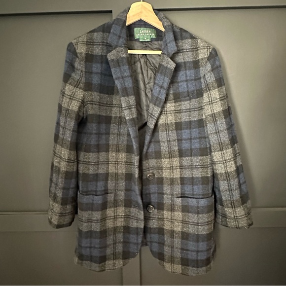 100% lambswool, Ralph Lauren, blazer size 10 blue and gray plaid - Picture 7 of 7